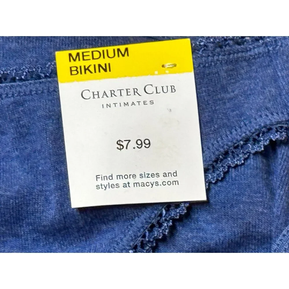 Charter Club Women's Everyday Cotton Bikini Underwear, Galaxy‎ Blue, Size M, NWT